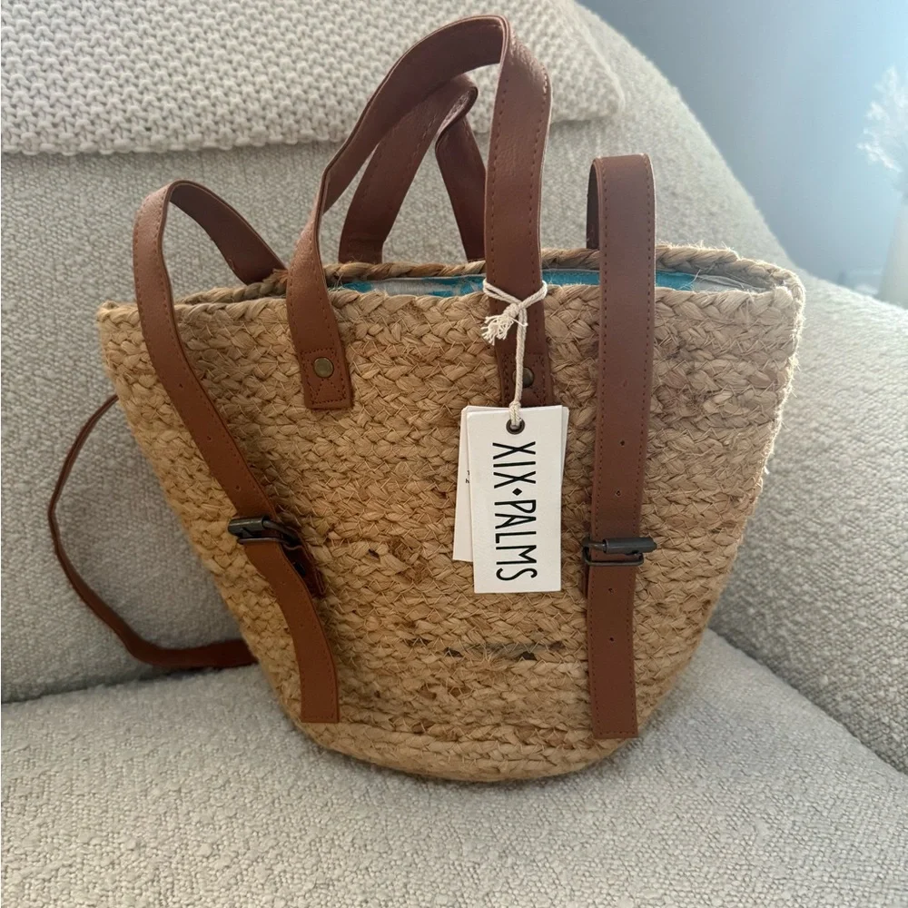 XIX Palms insulated Tan Straw Tote Bag